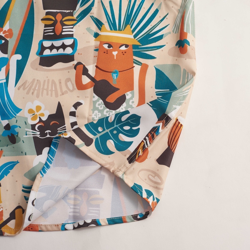 Áo sơ mi nam nữ hoạ tiết ALOHA , sơ mi đi biển ngắn tay vải lụa cotton mềm mịn thấm hút mồ hôi, không nhăn Tibelda TD001