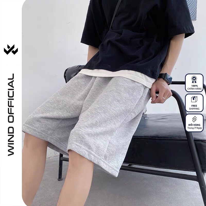 Quần short thun nam ống rộng WIND unisex Trơn quần đùi lửng thời trang nam nữ ulzzang