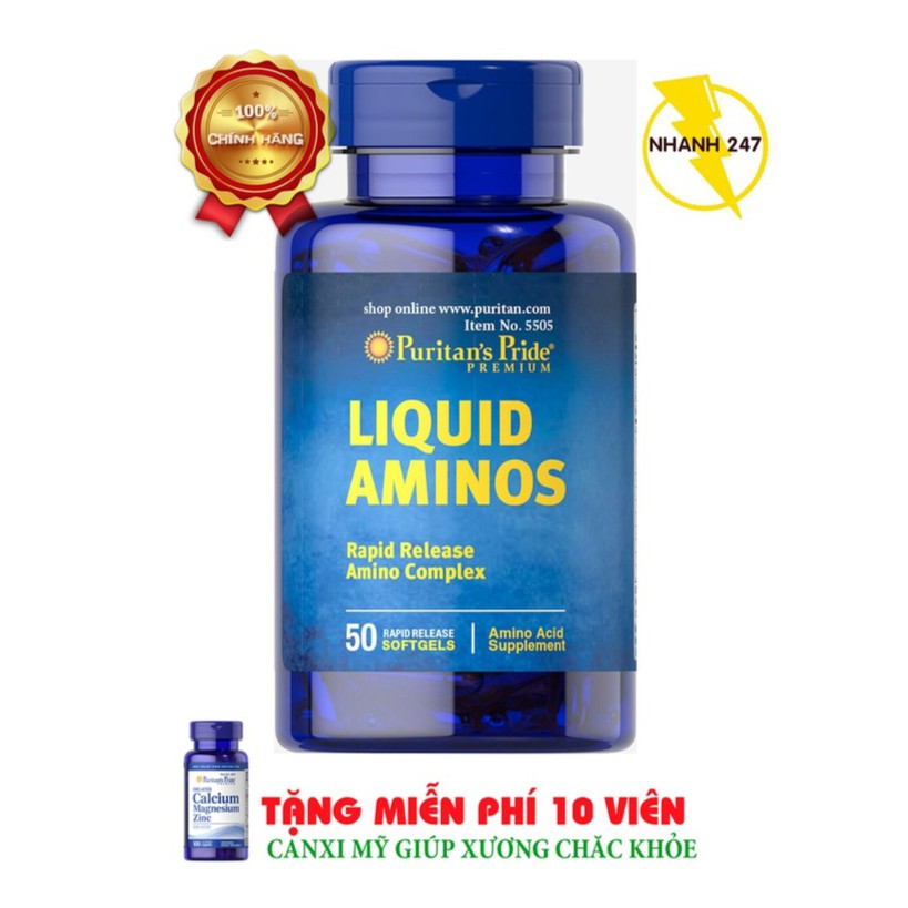 Viên uống kích thích ăn ngon, hõ trợ tăng cơ, tăng cân (chứa L-Lysine, L-Arginine, L-Cysteine...)  Liquid Aminos 50 viên