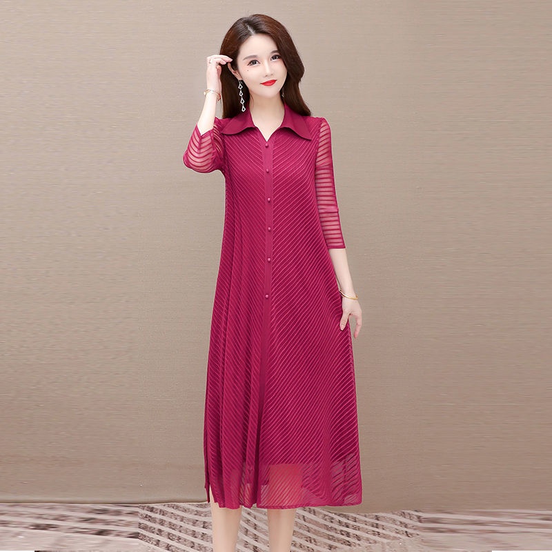 Đầm Dài Qua Gối Dáng Rộng Mỏng Thời Trang Mùa Hè 2021 Kích Thước Lớn Thời Trang Mùa Hè Mới Cho Phụ Nữ Trung Niên