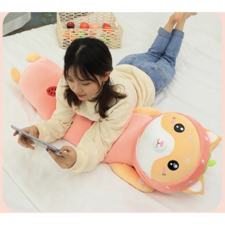 Gối ôm Hình Thú✨Freeship✨Gối ôm mèo dâu,mèo dứa 110cm khổng lồ