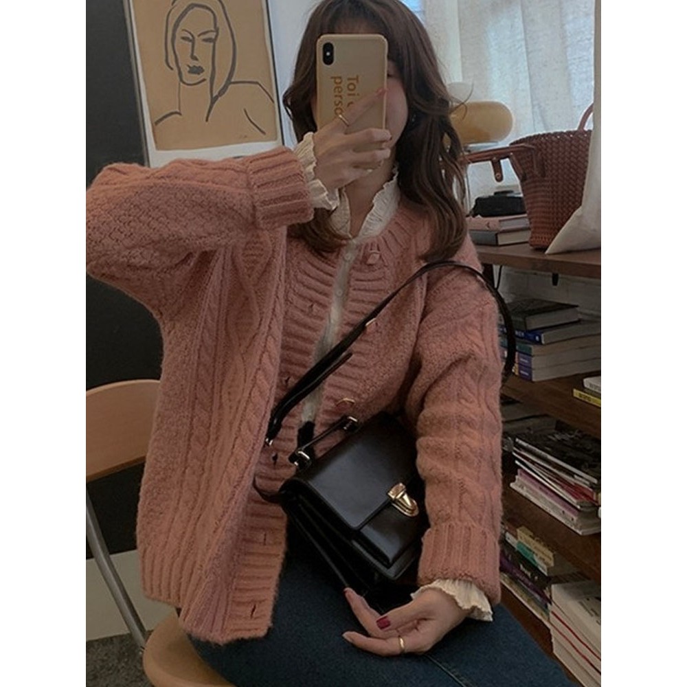 Hàng Sẵn_Áo khoác len dệt kim cardigan rộng rãi dày lười học sinh giản dị mềm mại | BigBuy360 - bigbuy360.vn