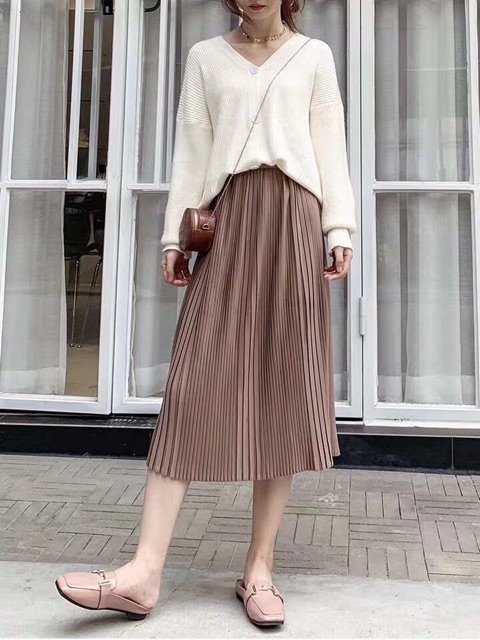 Chân váy maxi xếp ly lụa | BigBuy360 - bigbuy360.vn
