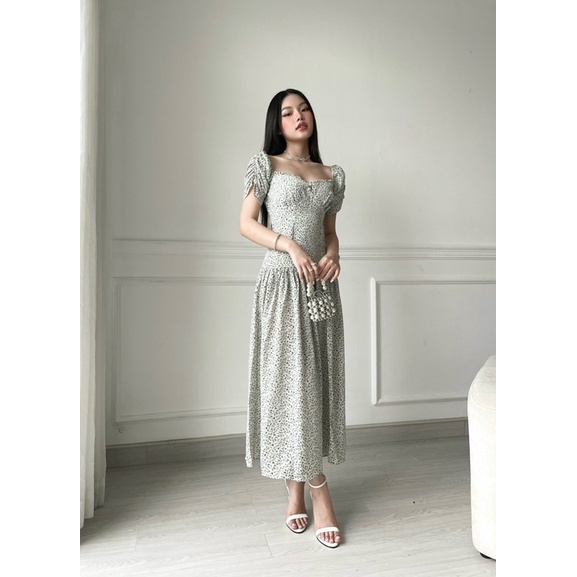 [Kisserine] Đầm lụa hoa nhí VALERIA DRESS - Đầm lụa maxi xẻ tà - váy lụa cao cấp