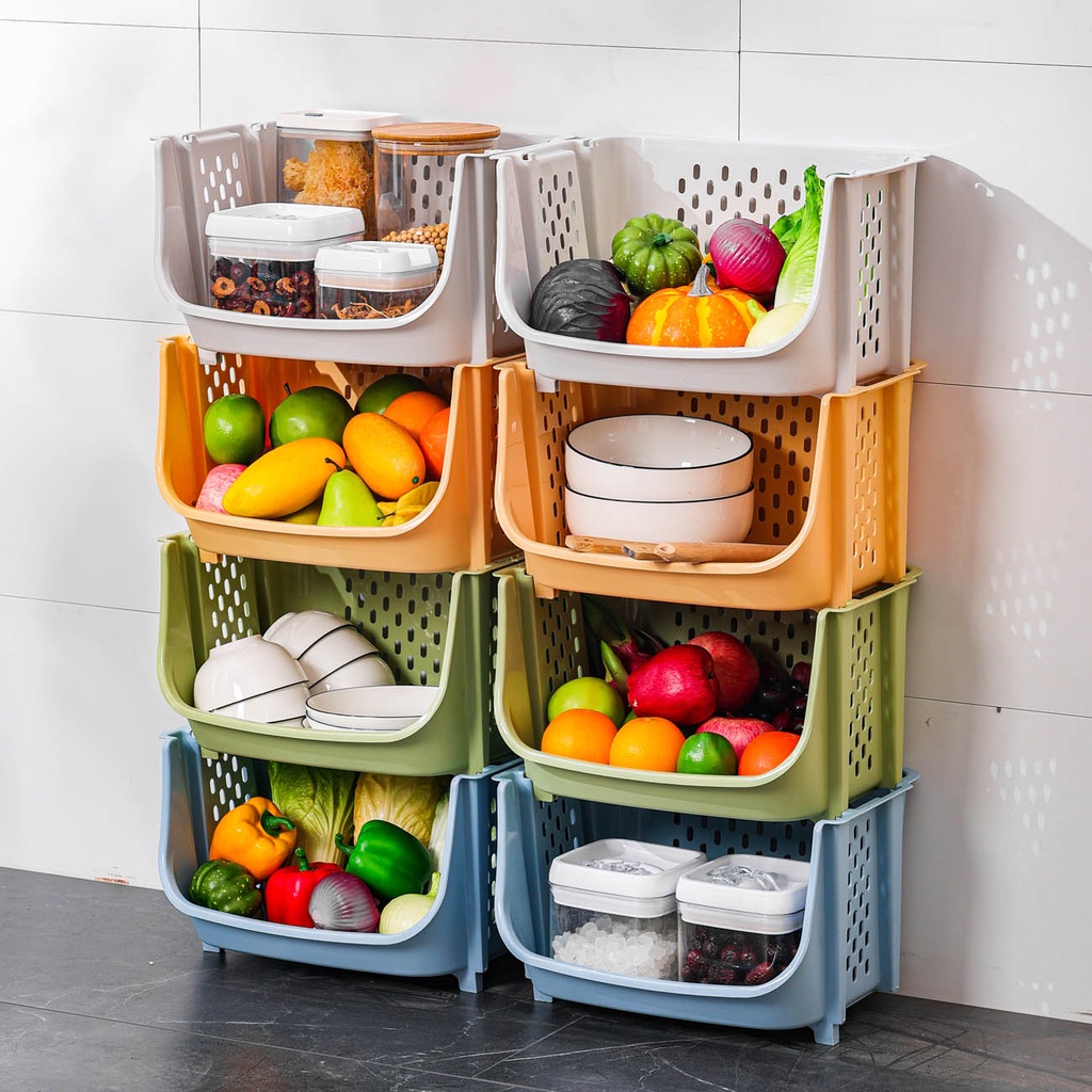 Giỏ đựng đồ xếp chồng JUJIAJIA đựng rau củ quả cỡ lớn nhiều tầng tiện lợi cho nhà bếp