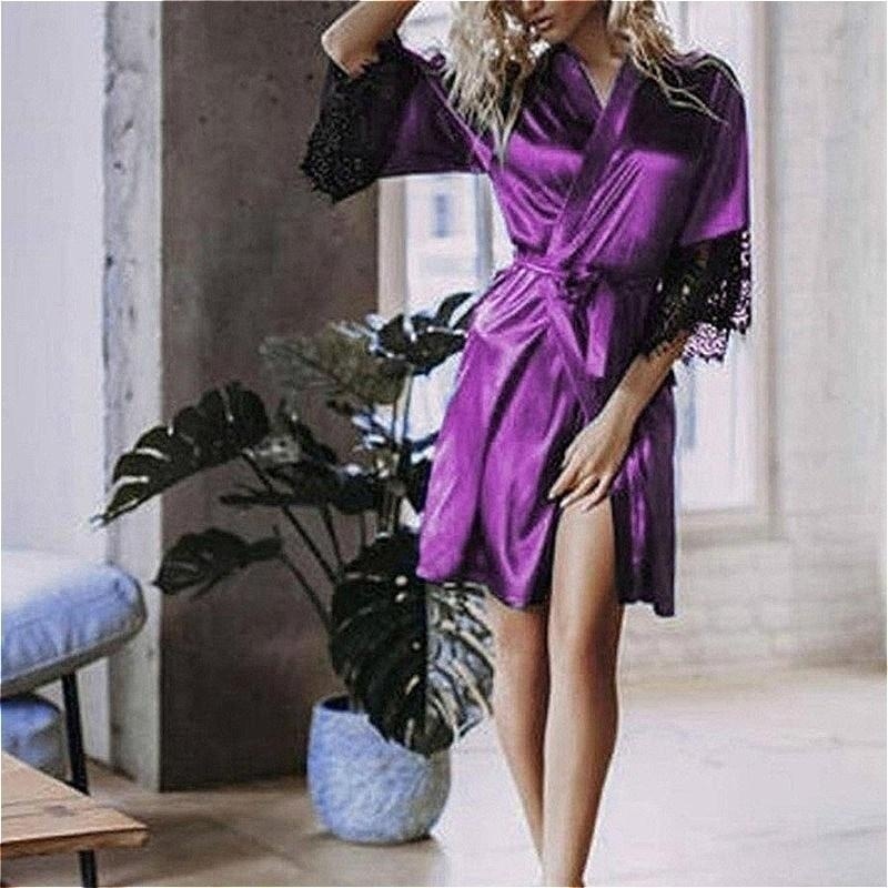 Plus Size Sexy Bathrobe Woman Comfortable Lace Silk Lingerie Belt Satin Pajamas Sleepwear Underwear Wedding Kimono | BigBuy360 - bigbuy360.vn