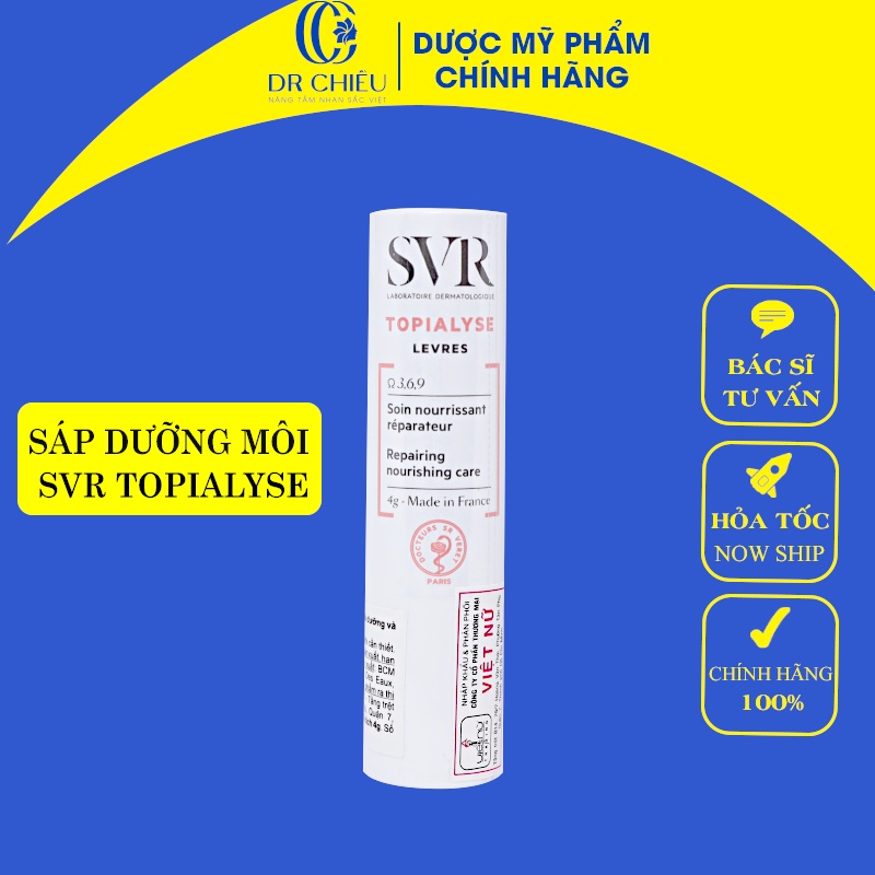 Sáp dưỡng ẩm môi bị khô, nứt nẻ và tổn thương SVR Topialyse Levres - Son dưỡng môi svr 4g