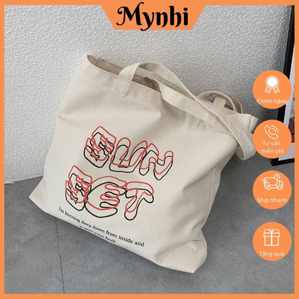 Túi vải bố canvas tote dáng vuông hoạ tiết đơn giản SHOPMYNHI SMN251