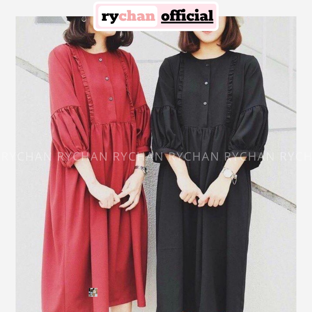 Đầm Babydoll Đi Chơi Sơ Mi Form Rộng 2 Màu Đen Đỏ Dễ Thương - DX297