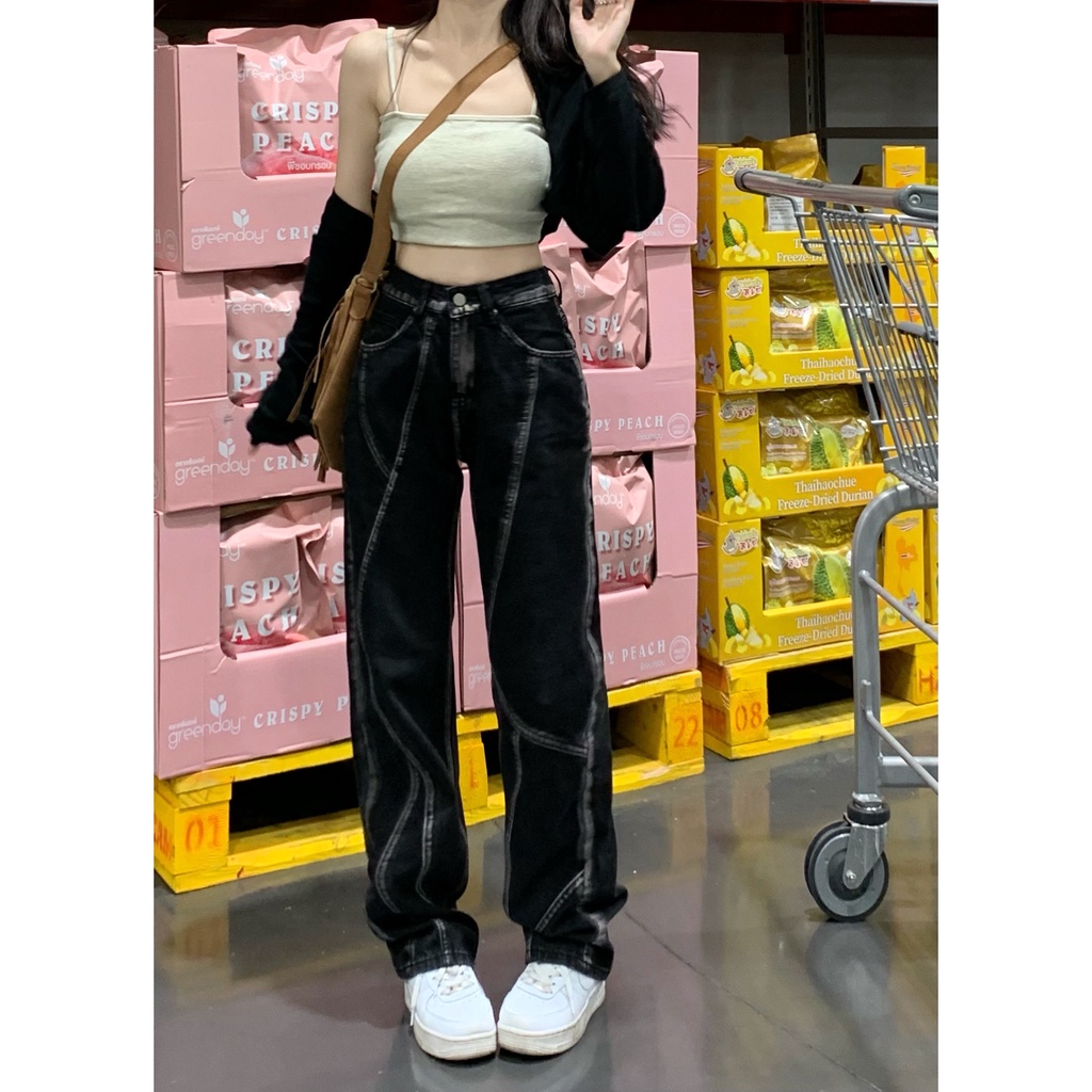 Cocory vn Quần Jean Dài Lưng Cao Ống Rộng Thời Trang Vintage Đường Phố Cá Tính