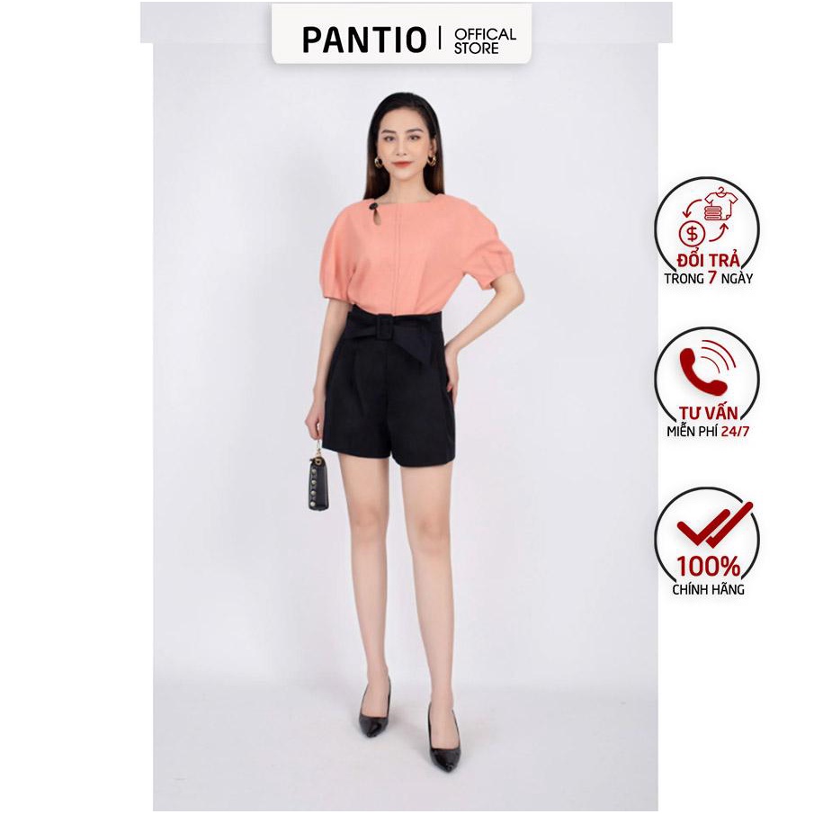 FAK31203 - Áo sơ mi công sở vải linen dáng suông cổ vuông tạo kiểu tay bom chạy chỉ trang trí - PANTIO