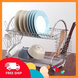 [FREE SHIP] Kệ úp bát 2 tầng inox chữ S