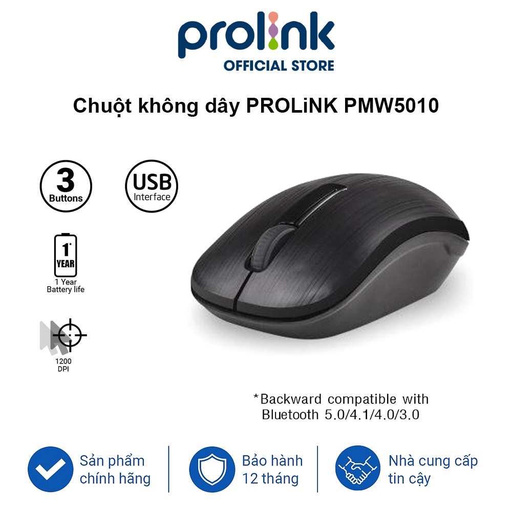 Chuột không dây PROLiNK PMW5010 kết nối tốc độ cao, tiết kiệm pin dùng cho PC, Macbook, Laptop