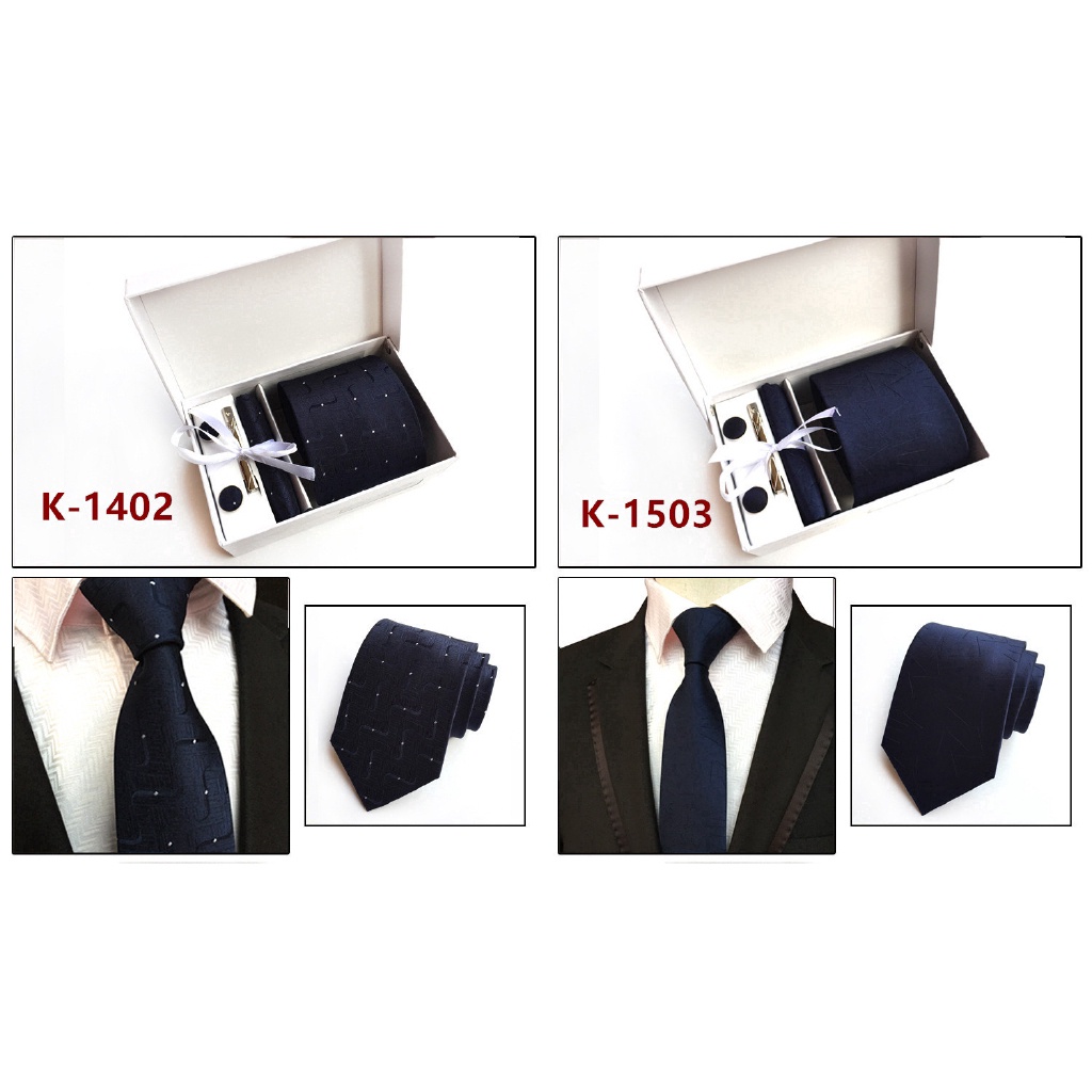 Set khuy măng sét và kẹp cà vạt EFAN họa tiết sọc caro độc đáo