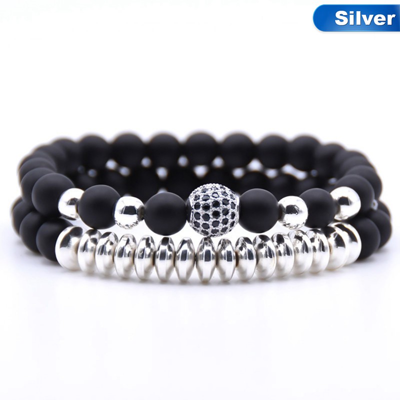 Set 2 vòng tay chuỗi hạt đá núi lửa có nam châm