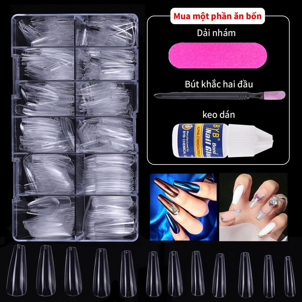 [Hàng mới về] Bộ 500 Móng Tay Giả Bằng Acrylic Trong Suốt Hình Bầu Dục Thời Trang
