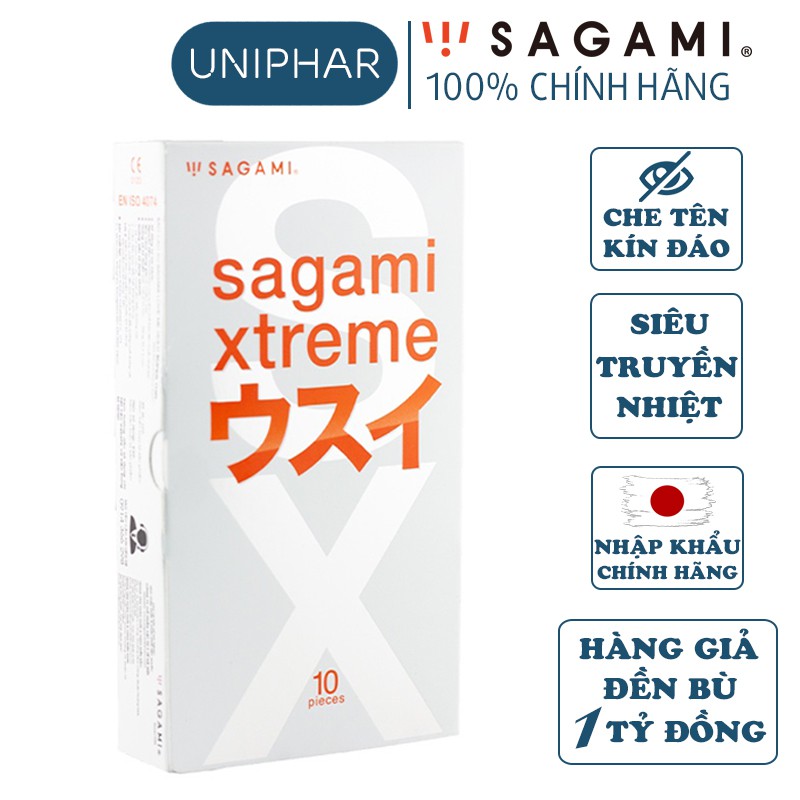 Bao cao su Sagami SuperThin Xtreme hộp 10 cái siêu mỏng, siêu truyền nhiệt BCS Nhật Bản chính hãng (CHE TÊN SẢN PHẨM)