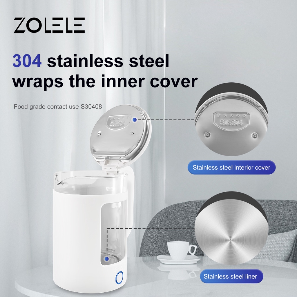 Ấm đun nước siêu tốc thủy tinh zolele ZH100 - dung tích lớn 1.7L-Công suất 1355W