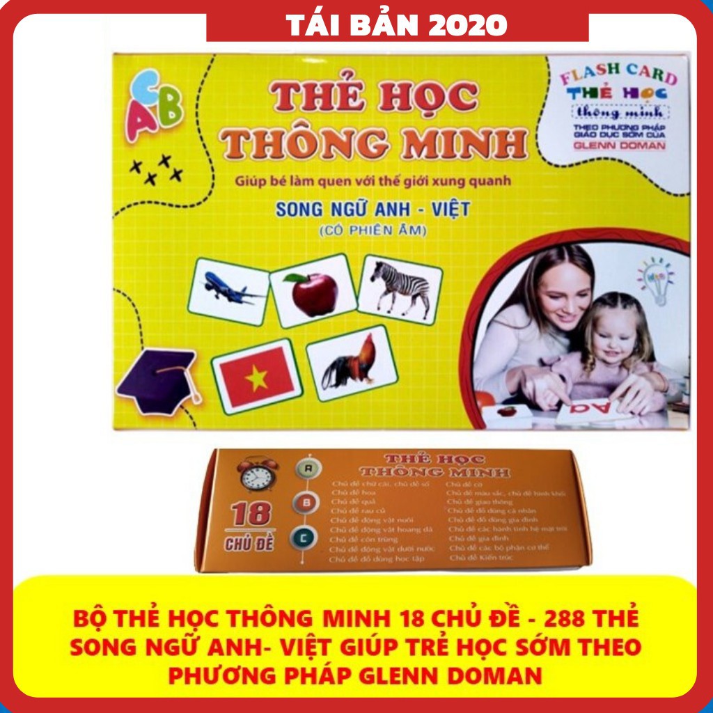 Thẻ học thông minh 18 chủ đề song ngữ Anh Việt loại to phiên bản đủ, thẻ học thông minh các chủ đề giáo dục cho bé