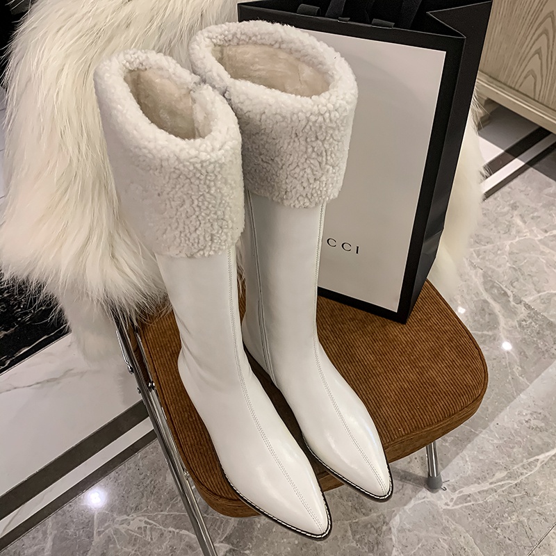 Boot Đùi Lông Cừu Ulzzang Mũi Nhọn Siêu Hot Cho Nữ