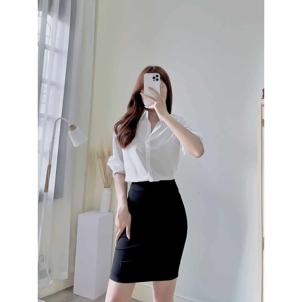 Chân váy công sở bút chì co giãn tốt xẻ sau - CHUPPY CV04