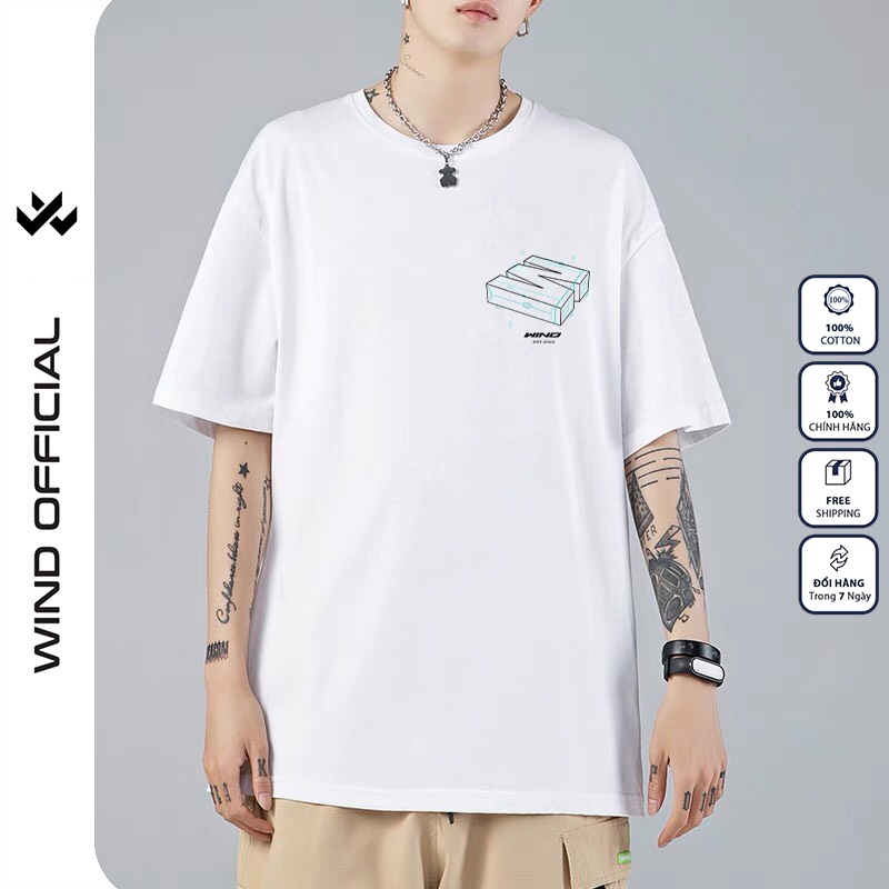 Áo thun tay lỡ form rộng WIND phông unisex 65% Cotton 3D nam nữ oversize ulzzang