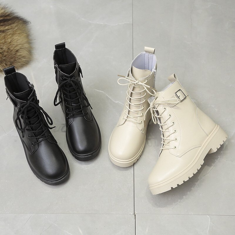 Boot nữ cổ cao , bốt da cao cổ đai cạnh có khóa kéo cực sang