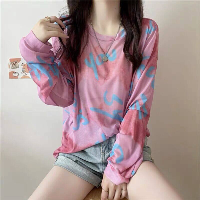 Áo thun IELGY tay dài dáng rộng phối lưới phong cách Pháp thời trang mùa hè cho nữ