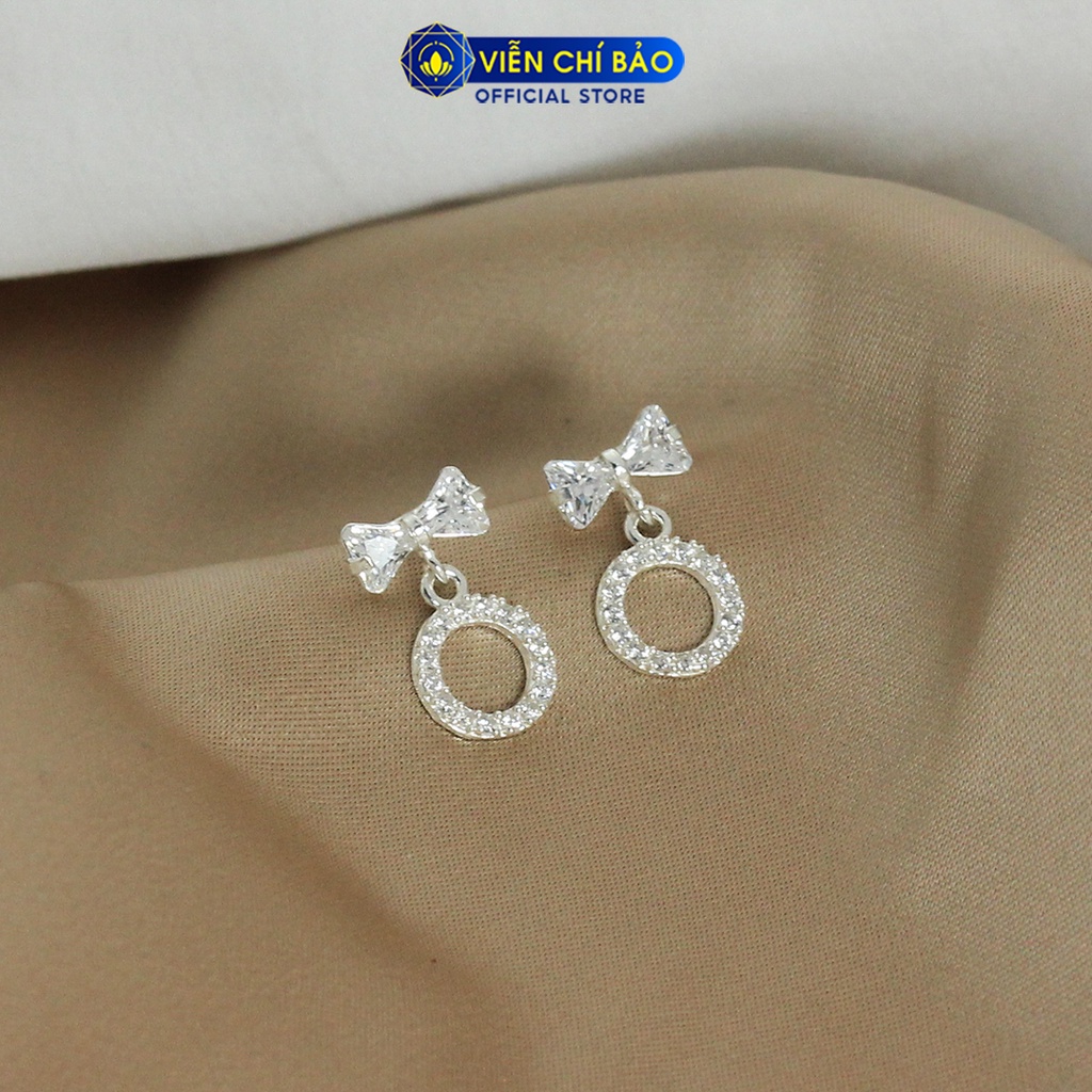 Bông tai bạc nữ Nơ đính đá dễ thương bạc 925 vòng tròn donut thời trang phụ kiện trang sức nữ Viễn Chí Bảo B400561
