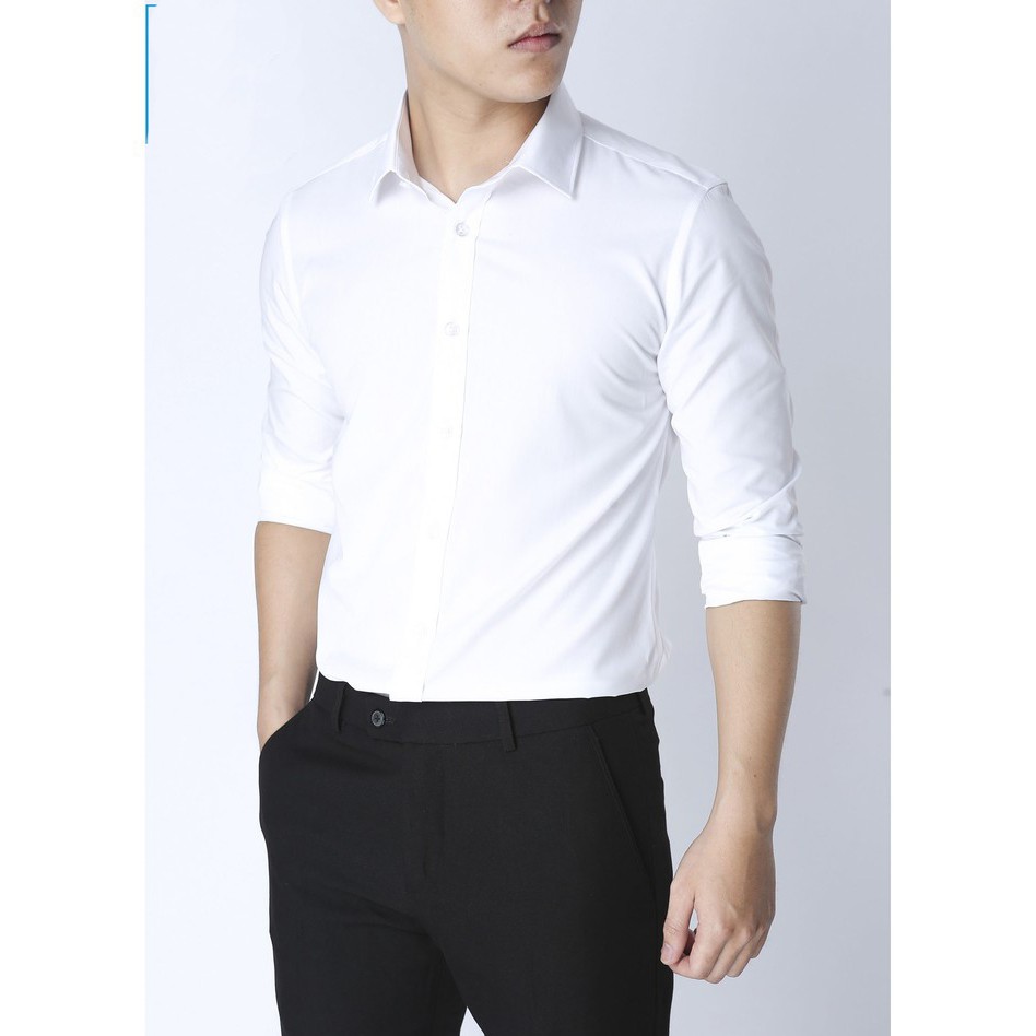 Áo sơ mi nam dài tay dáng ôm sơ cổ bẻ vải lụa thái chống nhăn chống xù | BigBuy360 - bigbuy360.vn