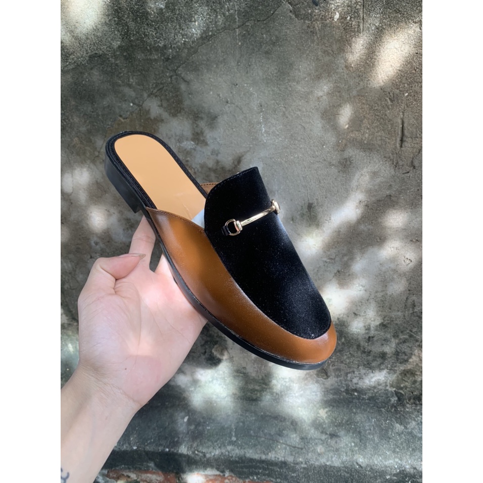 Giày sục nam da nâu kết hợp da nỉ