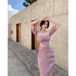 [ORDER] Váy trễ vai vạt chéo cúp ngực