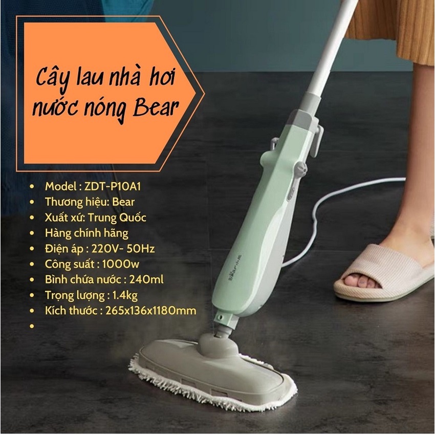 Cây lau nhà bằng hơi nước nóng cao cấp Bear ⚡FreeShip⚡ tiêu diệt 99% vi khuẩn sàn nhà khô bóng nhanh chóng tiện lợi