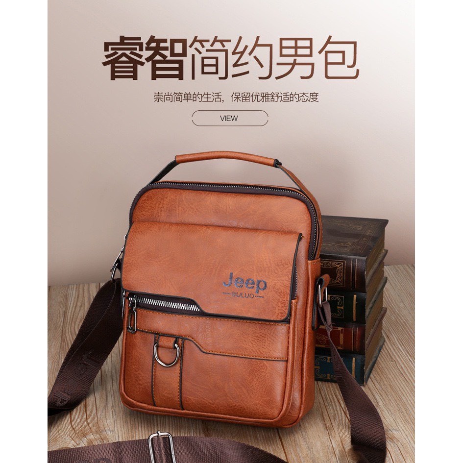 Túi đeo chéo nam da bò JEEP BULUO T69 26x21x6cm (Nâu đậm - Nâu sáng - Đen) | BigBuy360 - bigbuy360.vn