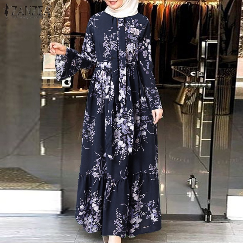 Zanzea Đầm Maxi Tay Dài Cổ Tròn In Họa Tiết Hoa Thanh Lịch Thời Trang Cho Nữ