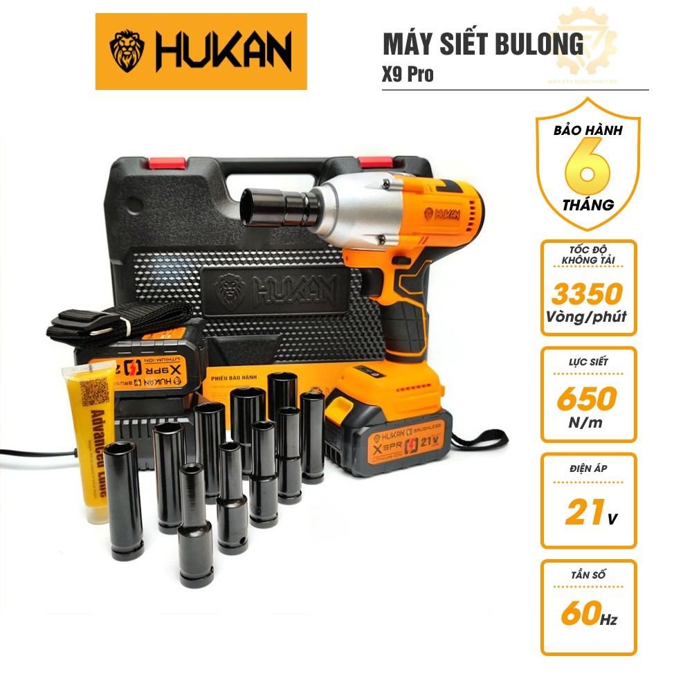 Máy siết bulong HUKAN X9 Pro lực siết 650nm khẩu dài 10 cái