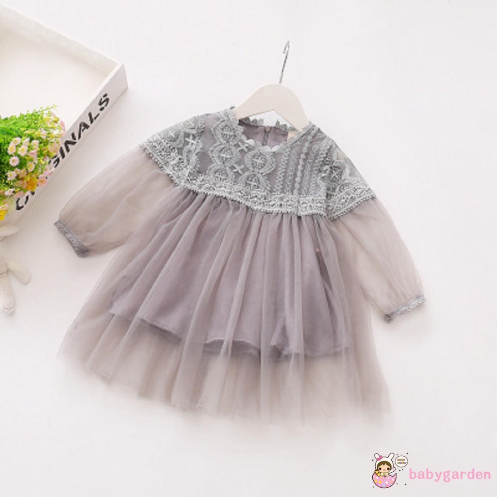 Đầm bé gái dài tay phối lưới đáng yêu xinh xắn