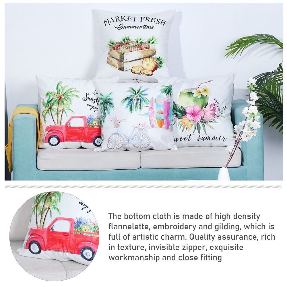 MIOSHOP Home Decor Summer Pillowcase Coconut 18x18 Inch Throw Pillow Covers Gift Truck Square Bicycle Pineapple
