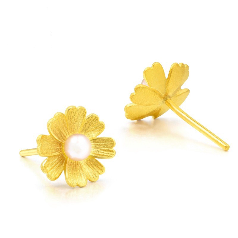 Hoa Tai Dáng Dài Hình Bông Hoa Phối Ngọc Trai Phong Cách Vintage