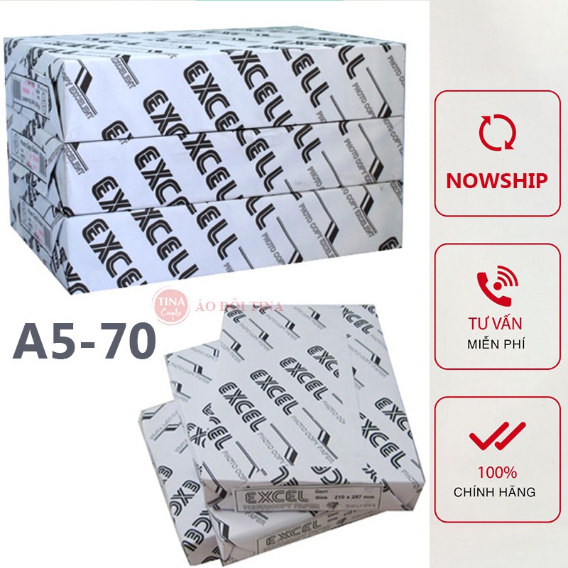 Giấy A5 Excel 70 gsm Hàng Nhập, In Đơn Hàng, Photocopy, Dùng Được Mọi Máy In Không Lo Kẹt Giấy Hay Lem Màu