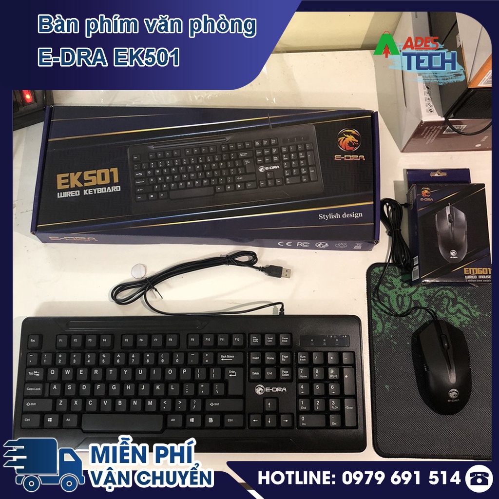 Bàn Phím Văn Phòng Edra EK501 - Bàn phím chuột E-DRA quốc dân - Gõ Siêu Êm, Kết Nối Dễ Dàng
