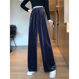 Quần Nhung Đen Ống Rộng Lưng Cao Phong Cách Hàn Quốc Thời Trang Mùa Xuân Cho Nữ