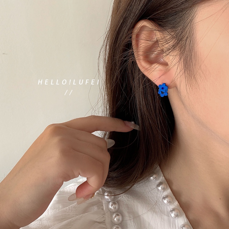 Khuyên Tai Lủng Lẳng Màu Xanh Dương Thiết Kế Tối Giản Phong Cách Hàn