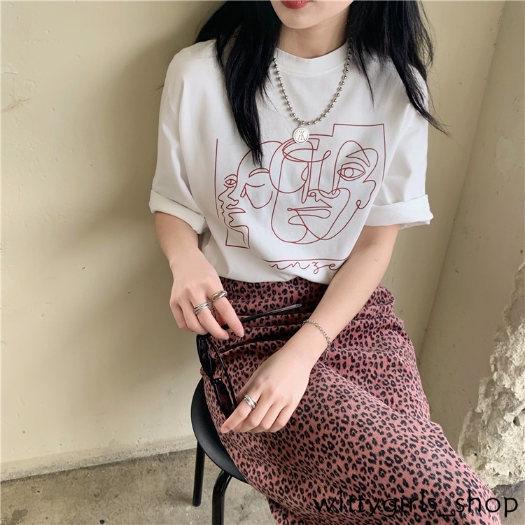 Áo Thun Tay Ngắn Cổ Tròn Dáng Rộng In Họa Tiết Đường Kẻ Thời Trang Cho Nữ