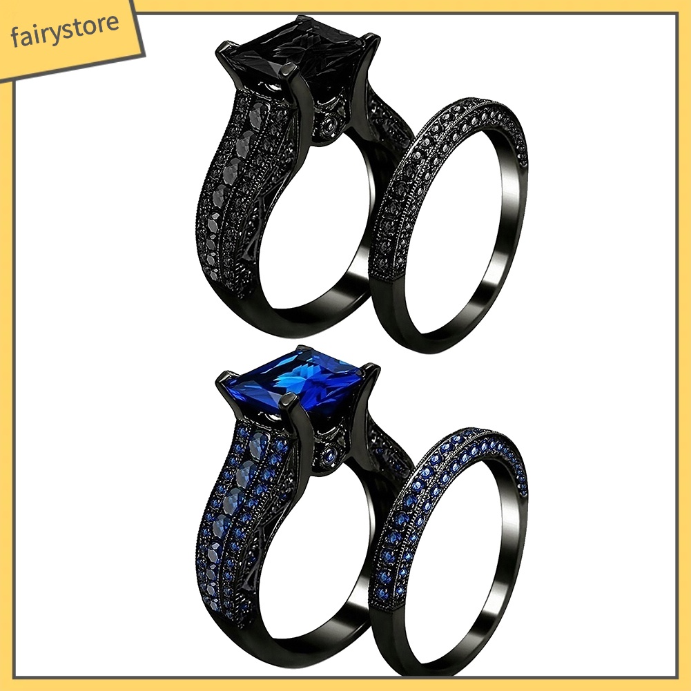 Bộ 2 Nhẫn Đính Hôn Đính Đá Zircon Hình Vuông