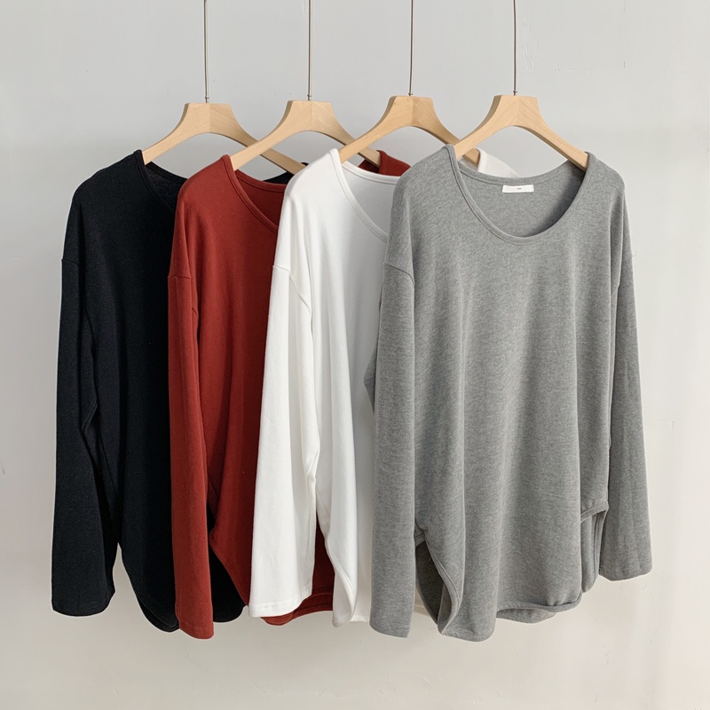 SUXI Áo Thun Tay Dài Cổ Tròn Màu Trơn Dáng Rộng Thiết Kế Mới Năng Động Thời Trang