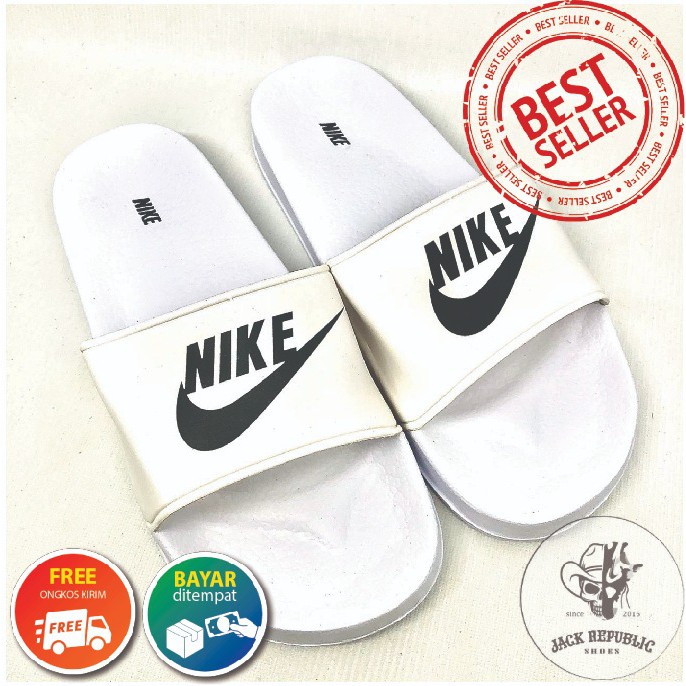 Giày Sandal Nike Benassi Swosh Màu Trắng Đen Năng Động Thời Trang