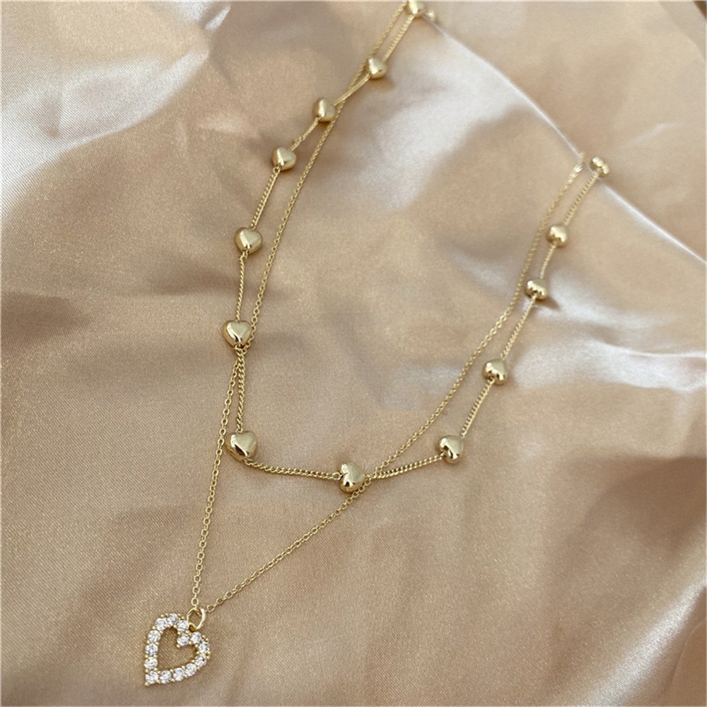 Dây Chuyền Hợp Kim Nhiều Lớp Mặt Hình Trái Tim Gắn Đá Sang Trọng Cho Nữ