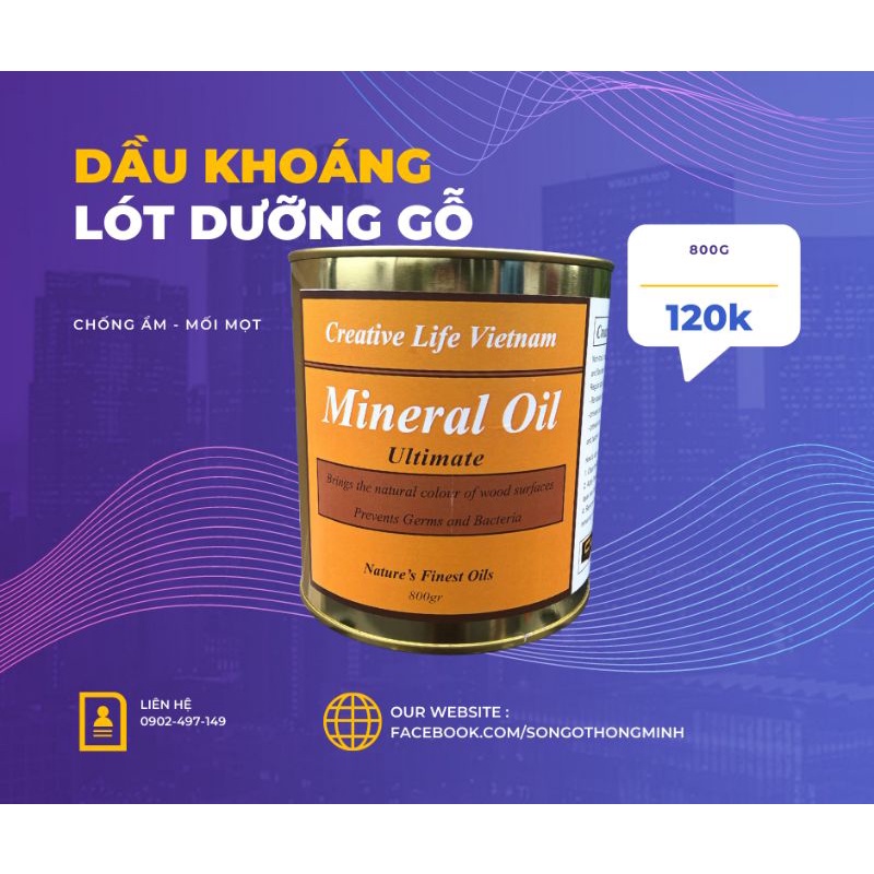 Dầu khoáng mineral oil ultimate creative life lót dưỡng gỗ 800g