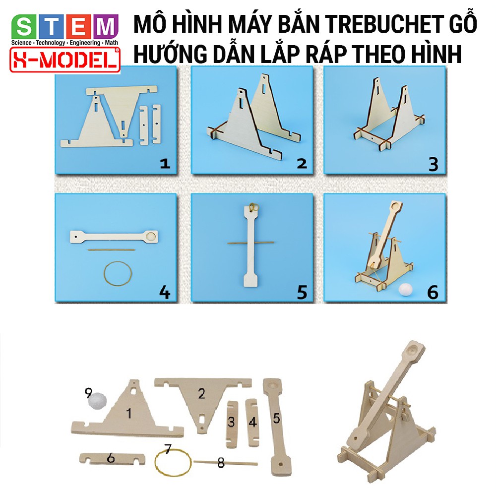 Mô hình Gỗ Trebuchet Máy Phóng bóng bộ đồ chơi thí nghiệm khoa học cho bé ST106 X- MODEL| Giáo dục STEAM